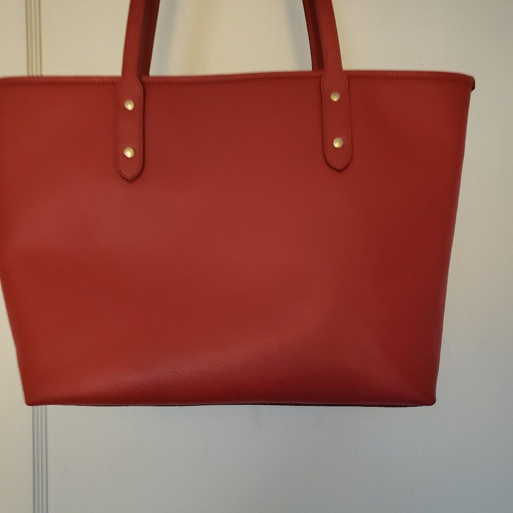 COACH TRUE RED PEBBLE LEATHER CITY TOTE - Picture 2 of 7
